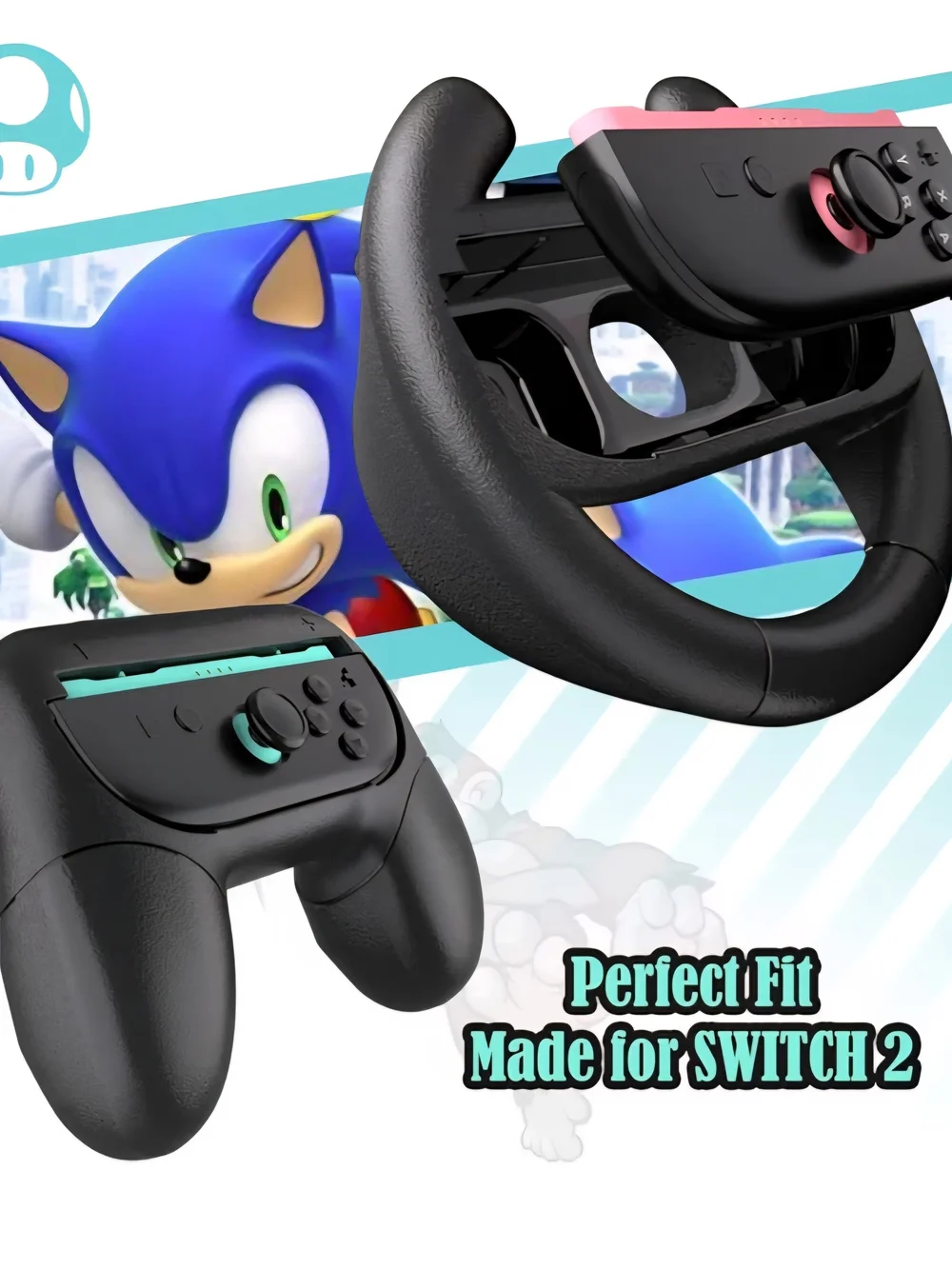 Nintendo Switch 2 Joy-Con Grip 4Pack: 2 Racing Wheels/ 2 Controller Handles, new